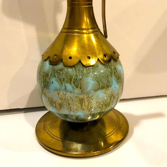 Delft Holland Brass Ewer with Blue/Green Marbled Base~RARE FIND - Picture 7 of 7